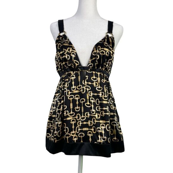 Vintage‎ Y2K 90's Bebe Silk Gold Horsebit Print Babydoll Top Small Camisole - Picture 2 of 13